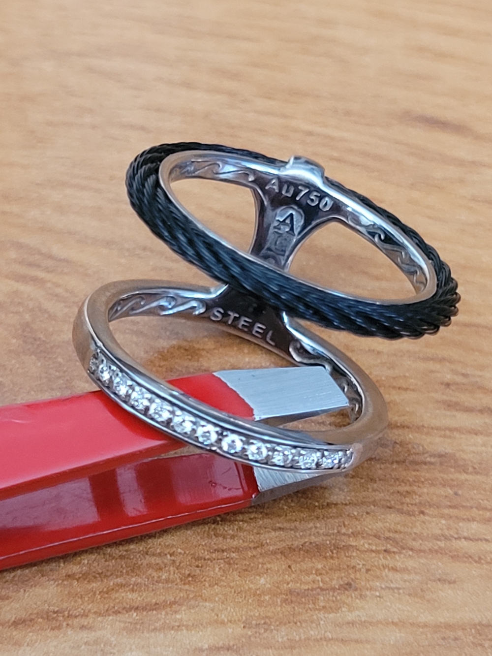 Alor Black Cable 18k White Gold Stainless Steel Ring Size 7.